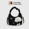 Túi xách nữ quai rúm ZERBAG đính phụ kiện xinh kèm charm