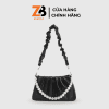 Túi kẹp nách nữ ZERBAG xếp ly kèm dây ngọc trai phong cách Hàn Quốc