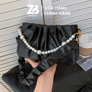 Túi kẹp nách nữ ZERBAG xếp ly kèm dây ngọc trai phong cách Hàn Quốc