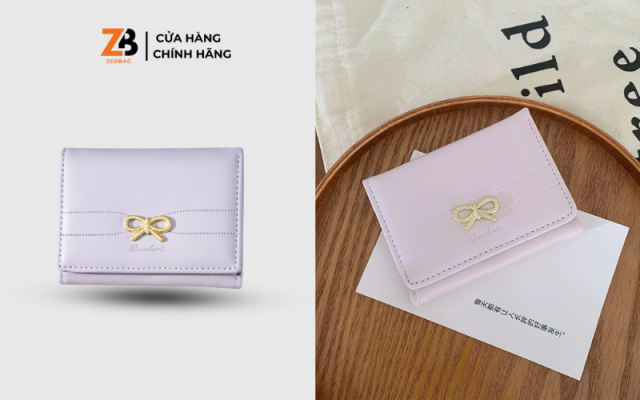 Ví đựng tiền nữ nhỏ gọn ZERBAG da PU, ví đựng tiền xu màu trơn sang trọng