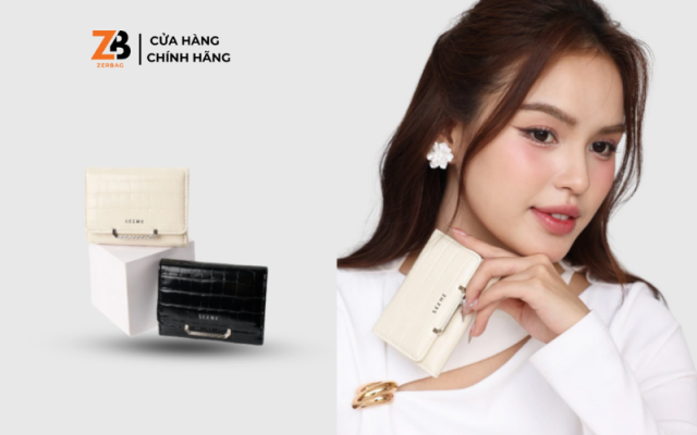 Ví đựng tiền nữ nhỏ gọn mini da cá sấu nhà ZERBAG Follie Wallet dáng ngắn