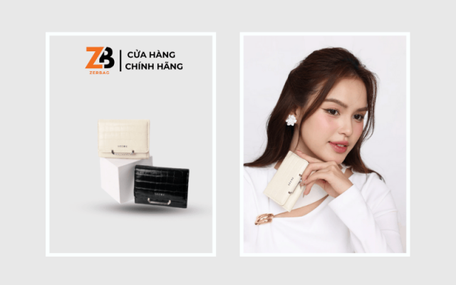 Ví nữ mini đựng tiền dáng ngắn ZERBAG Follie Wallet làm từ da cá sấu