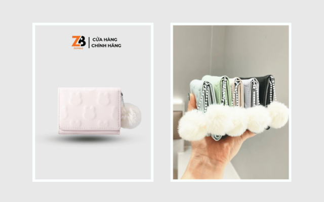 Ví nữ ngắn ZERBAG gập ba, làm từ da PU cao cấp với  chi tiết lông xù mềm mại