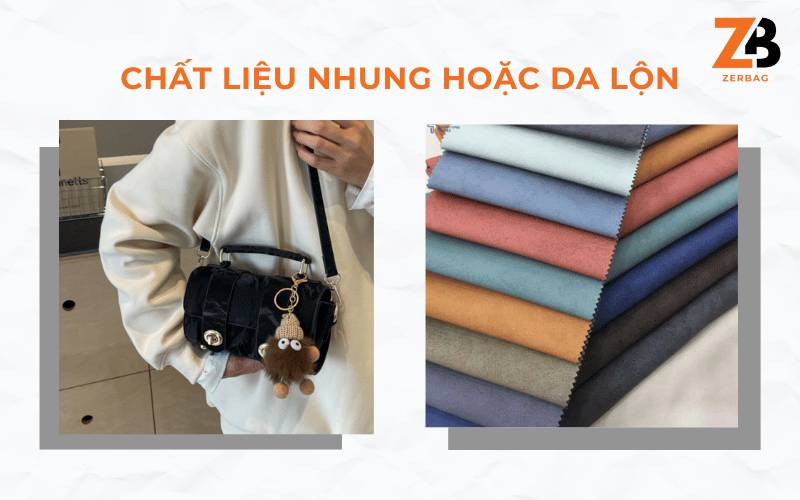 Phân loại túi đeo chéo nữ mini hàng hiệu theo chất liệu - Túi da nhung hoặc da lộn
