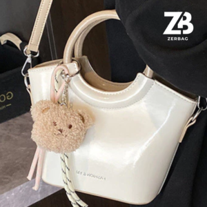 Túi xách nữ ZERBAG kiểu dáng trơn kèm charm gấu xinh xắn kiểu Hàn Quốc