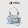 Túi tote da PU ZERBAG đeo vai tặng kèm charm gấu mây đáng yêu màu xanh