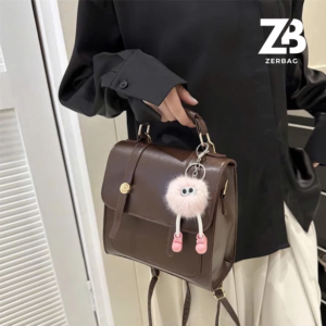 Balo da nữ ZERBAG mini hộp vuông da PU kèm charm bông dễ thương