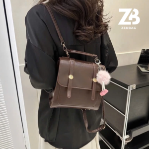 Balo da nữ ZERBAG mini hộp vuông da PU kèm charm bông dễ thương