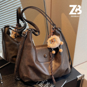 Túi xách nữ ZERBAG đeo chéo phong cách Hàn Quốc kèm charm gấu siêu xinh